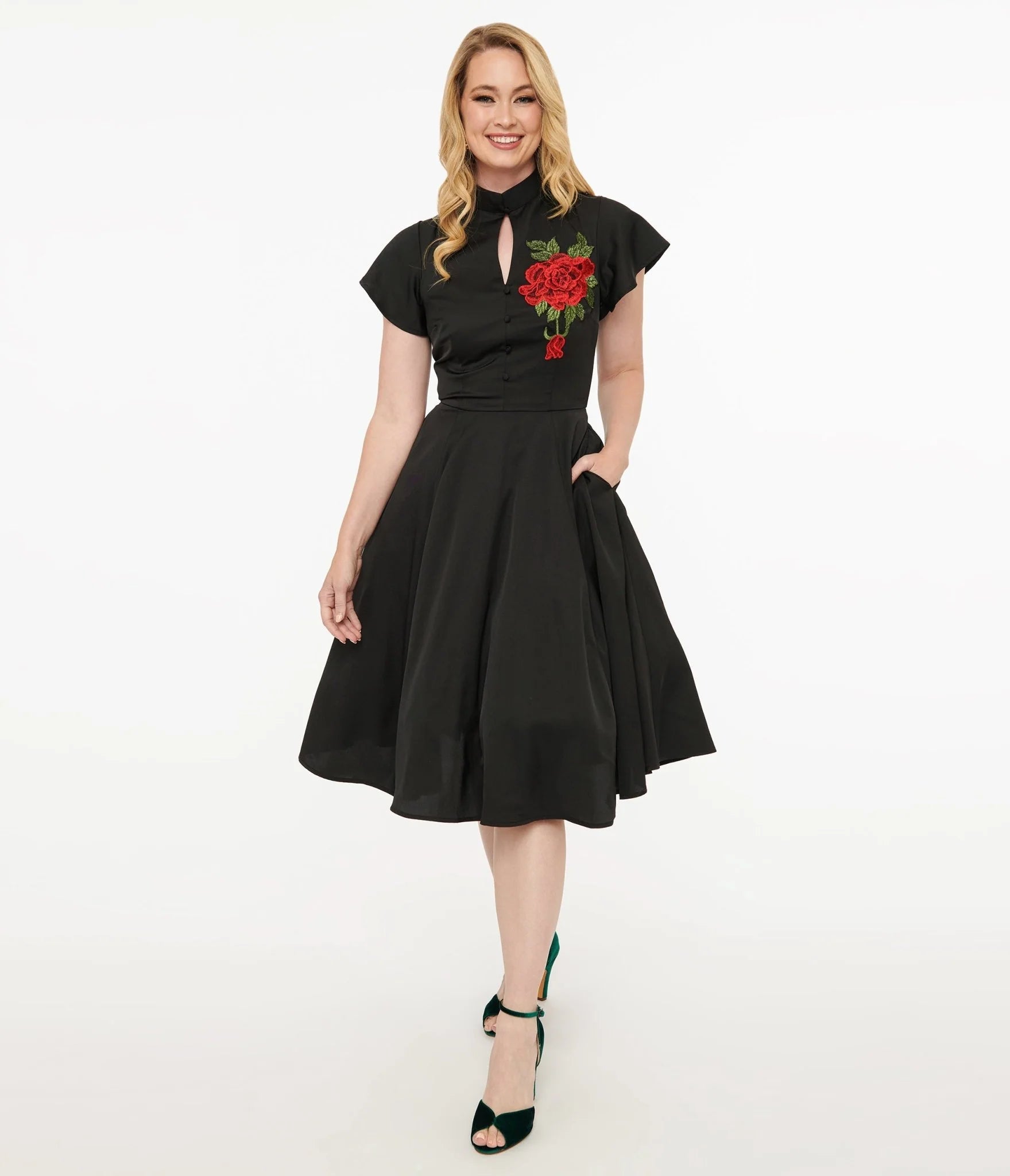 1940s Black Red Poinsettia Baltimore Swing Dress – Rockamilly