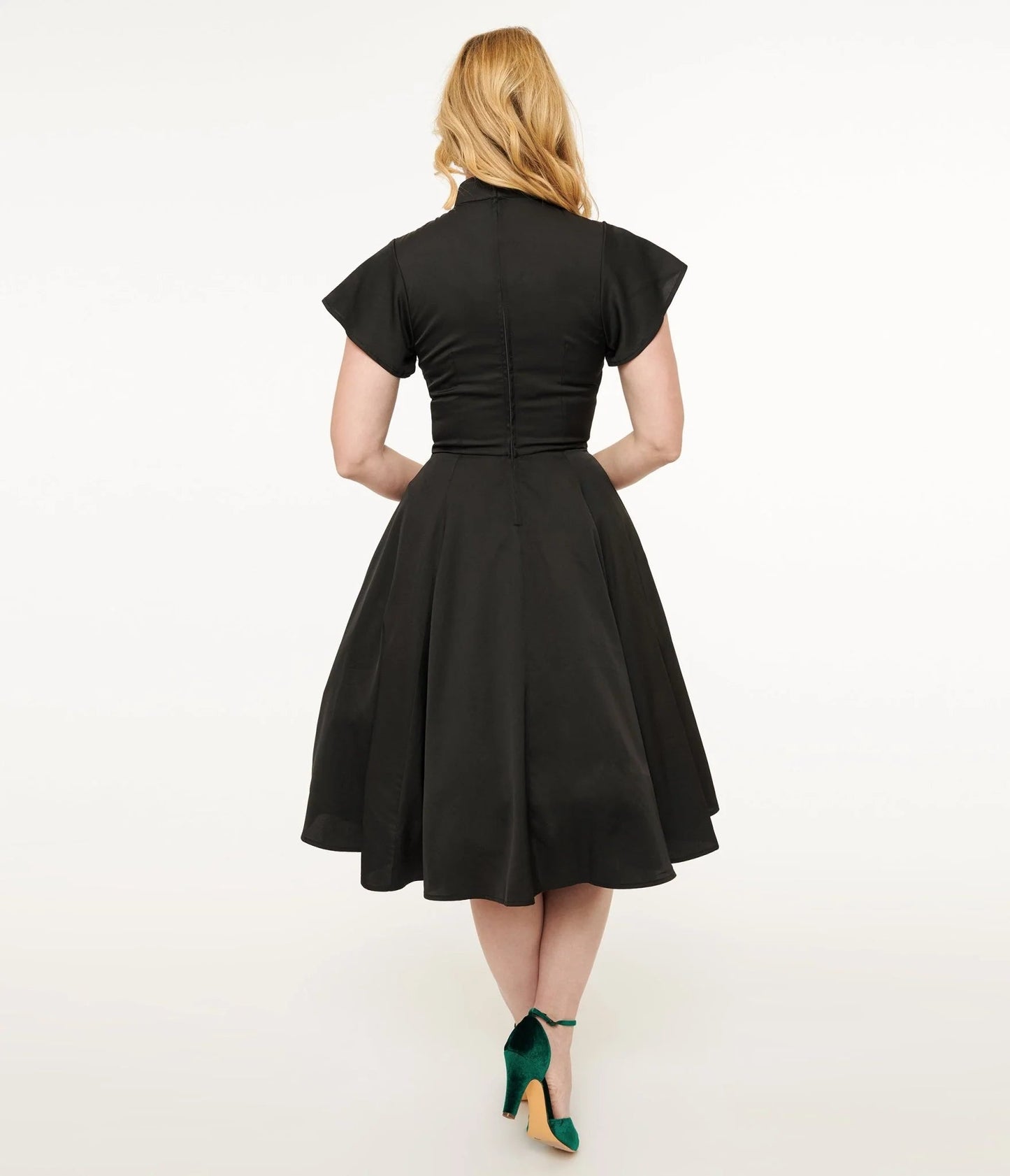 1940s Black & Red Poinsettia Baltimore Swing Dress - Rockamilly - Dresses - Vintage