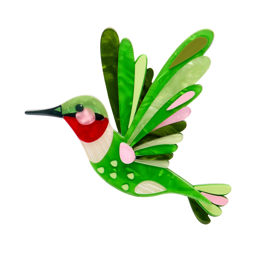 The Riveting Ruby-Throated Hummingbird Brooch