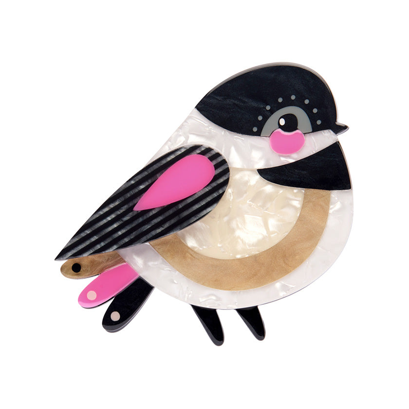 The Chirpy Black-Capped Chickadee Brooch