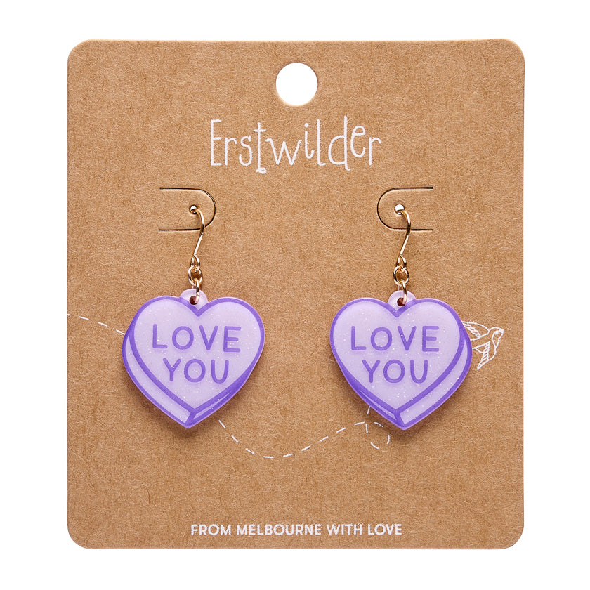 Candy Heart Drop Earrings - Purple