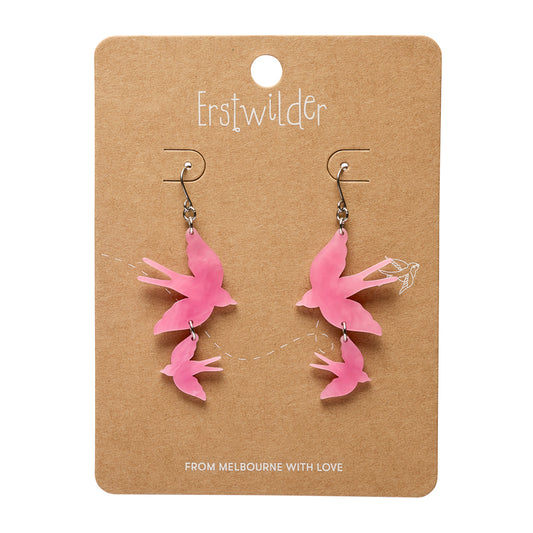 Double Swallow Drop Earrings - Pink