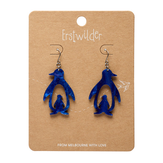 Double Penguin Drop Earrings - Blue
