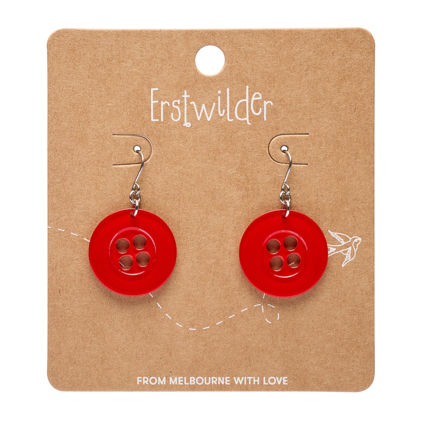 Red Button Drop Earrings - Erstwilder Essentials