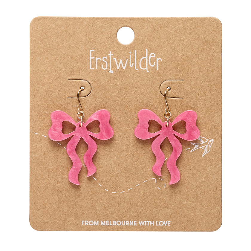 Bow Drop Earrings - Pink