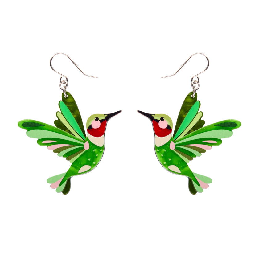 The Riveting Ruby-Throated Hummingbird Drop Earrings