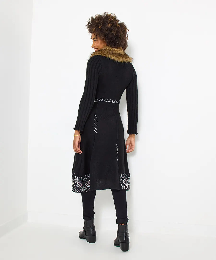 Fur Collar Longline Cardigan