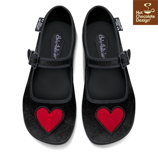 Chocolaticas® Velvet Heart Mary Jane Flats - Rockamilly-Shoes-Vintage