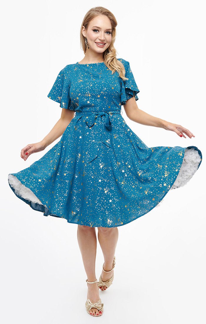 Flutter Sleeve Woven Swing Dress Rockamilly Flutter Sleeve Woven Swing Dress Rockamilly