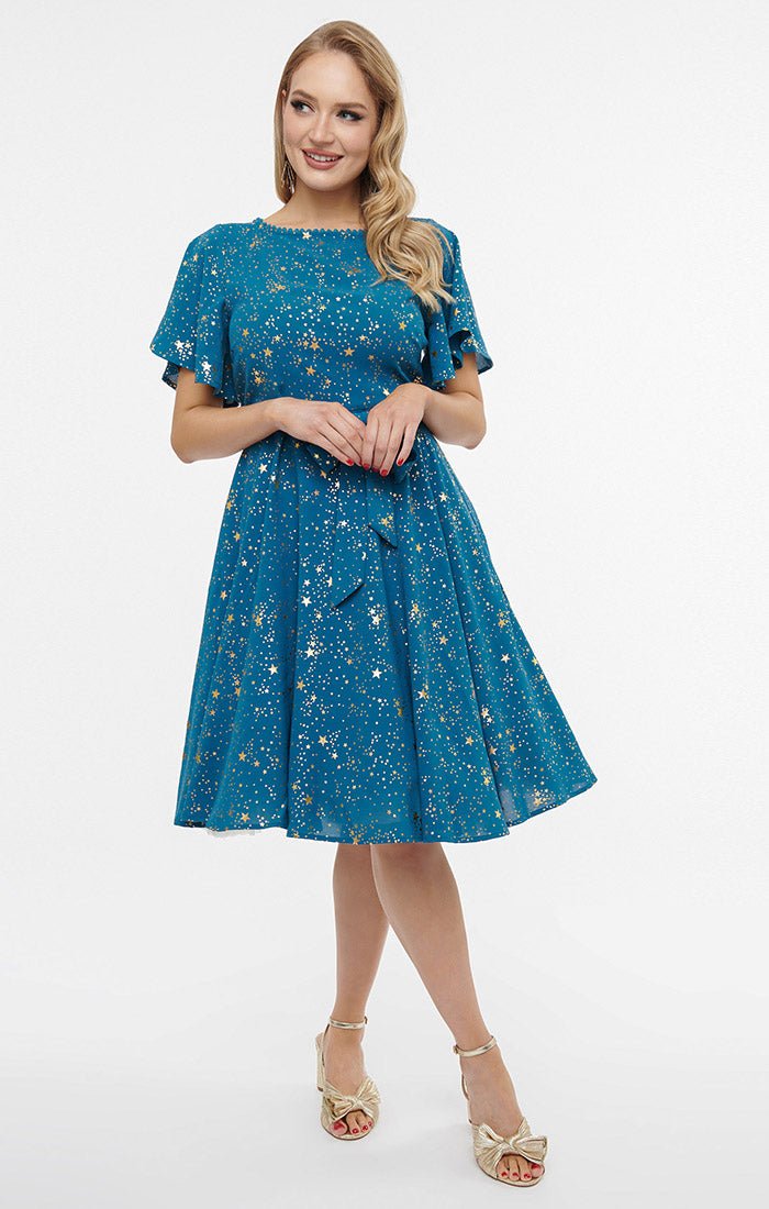 Flutter Sleeve Woven Swing Dress - Rockamilly - Dresses - Vintage