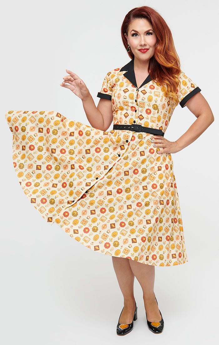 Short Sleeve Belted Swing Shirt Dress - Market Print - Rockamilly - Dresses - Vintage