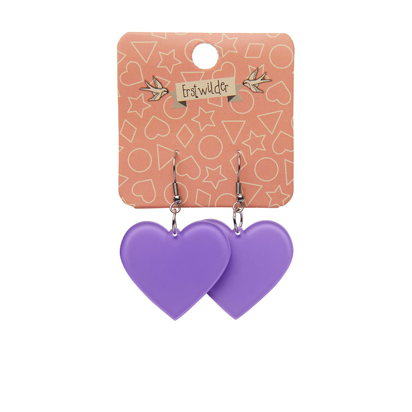 Solid Heart Bubble Resin Drop Earrings - Lavender
