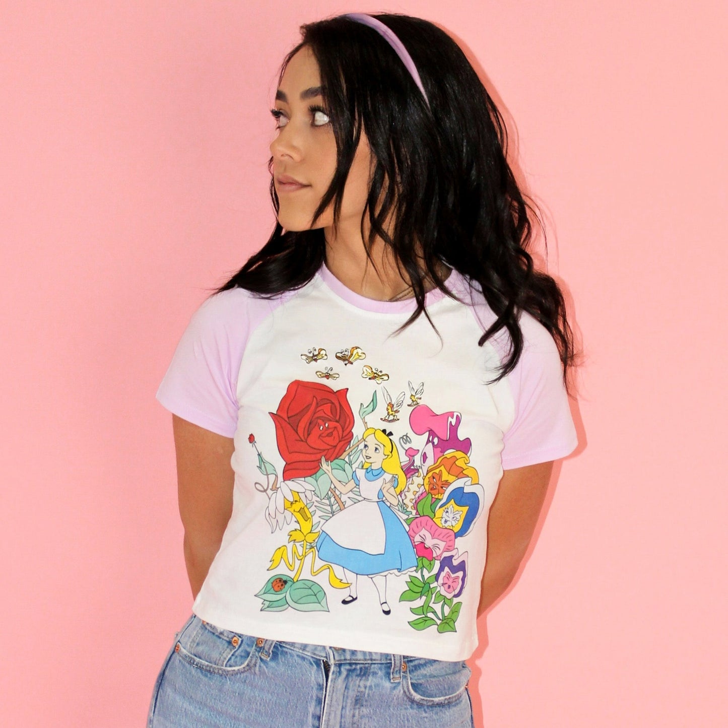 Alice in Wonderland Cropped Floral T-Shirt - Rockamilly-Dresses-Vintage