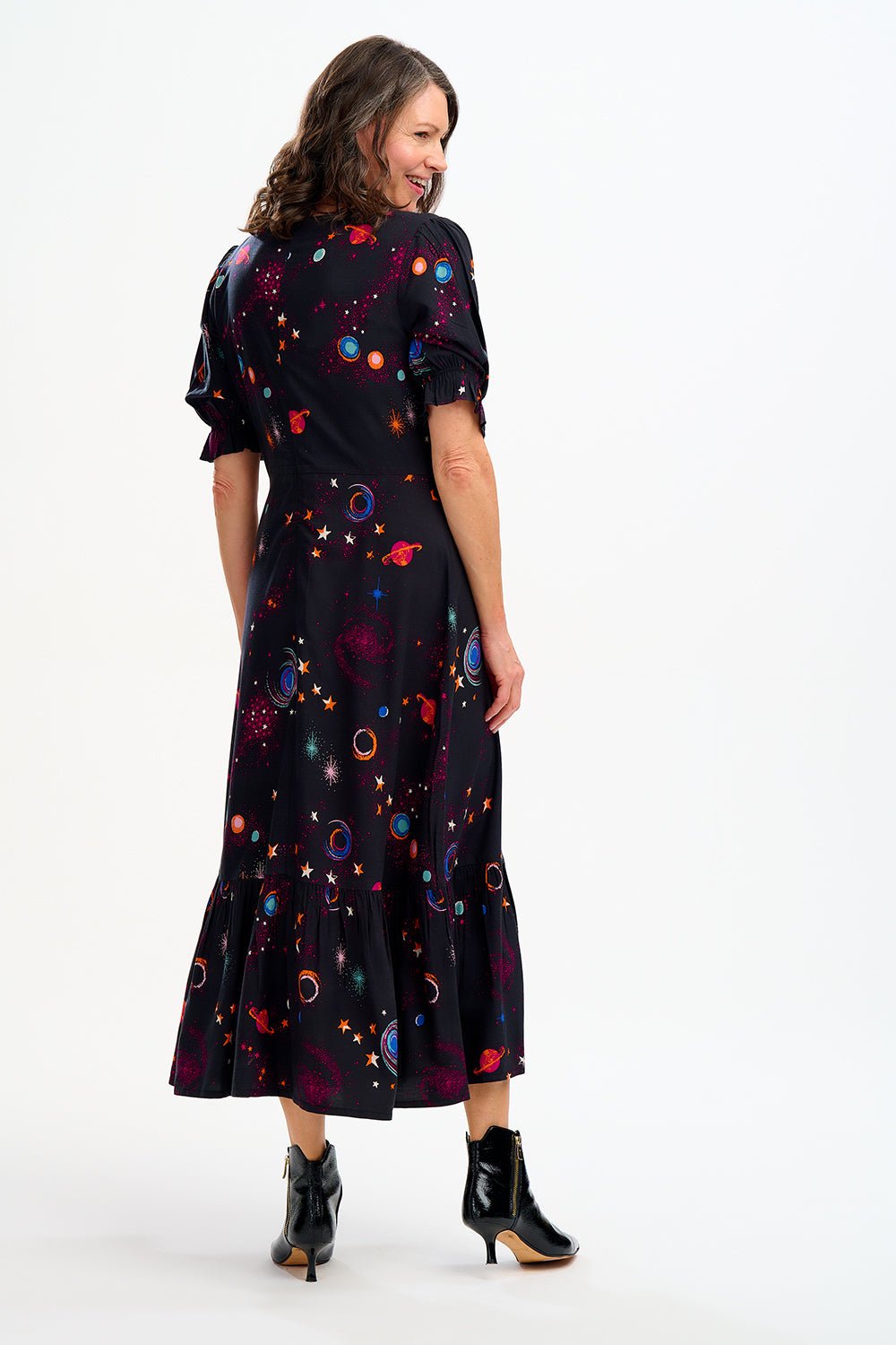 Amilie Midi Tea Dress - Black Colourful Universe - Rockamilly-Dresses-Vintage