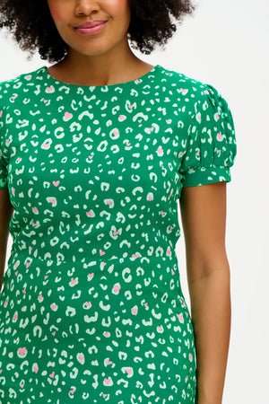 Amoret Dress - Green Leopard Hearts - Rockamilly-Dresses-Vintage