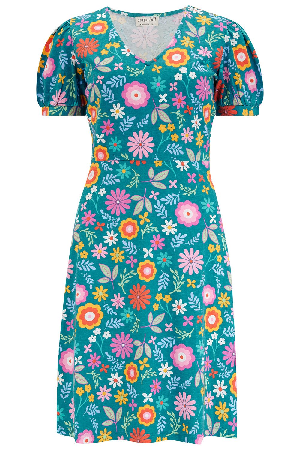 Annette V-Neck Jersey Dress - Folk Floral - Rockamilly-Dresses-Vintage