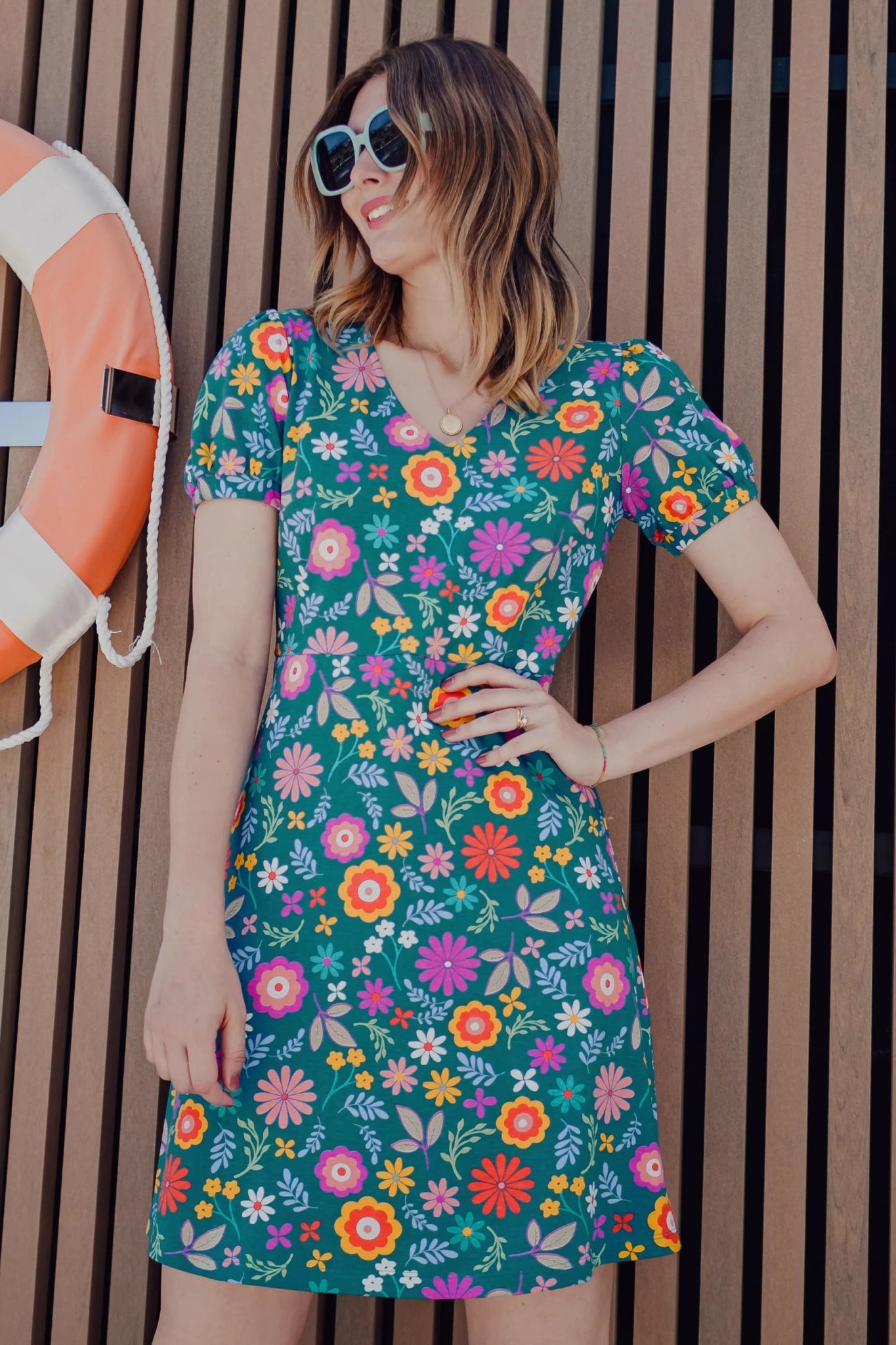 Floral jersey dress clearance