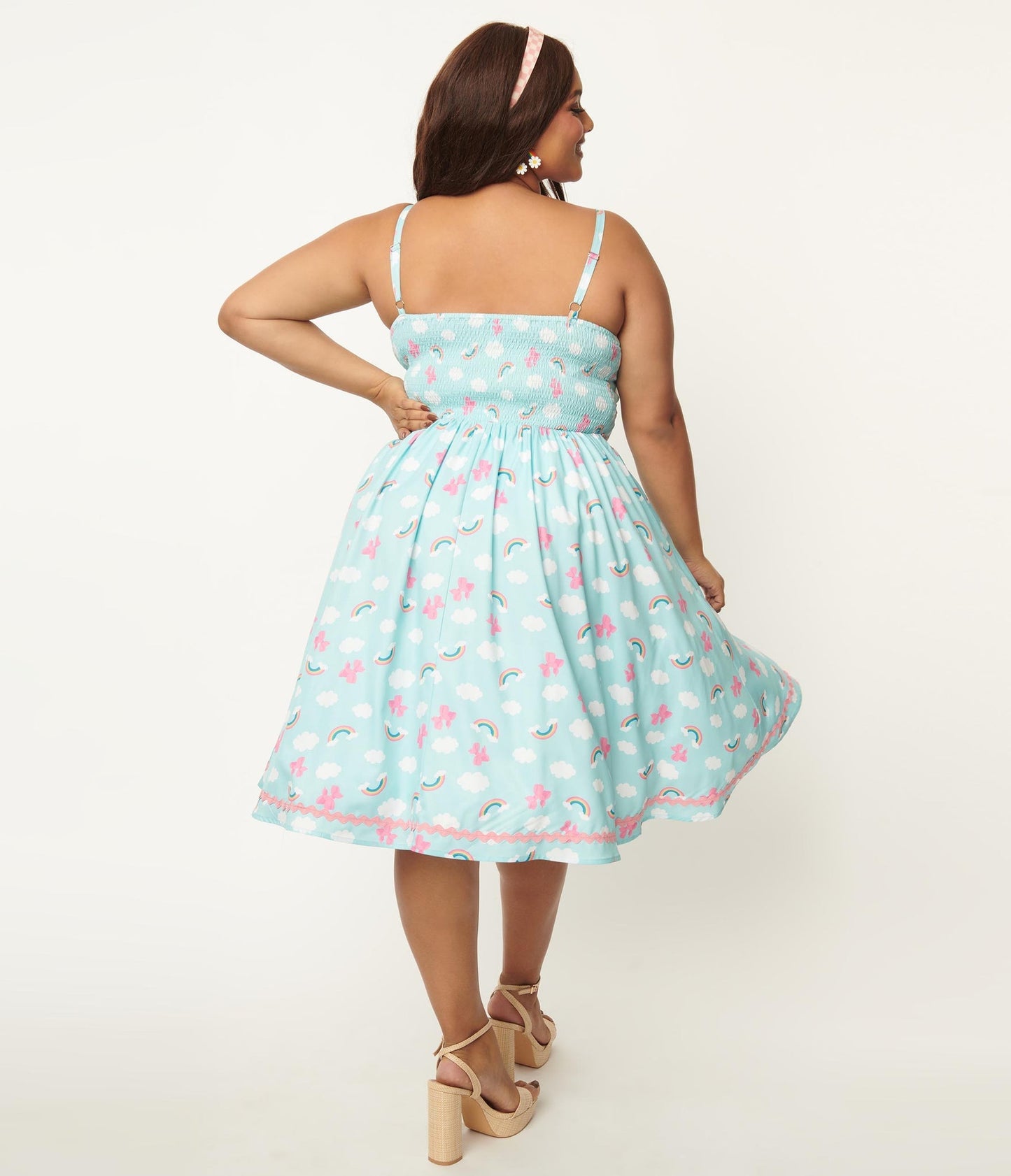 Aqua Rainbow Print Rockie Swing Dress - Rockamilly-Dresses-Vintage