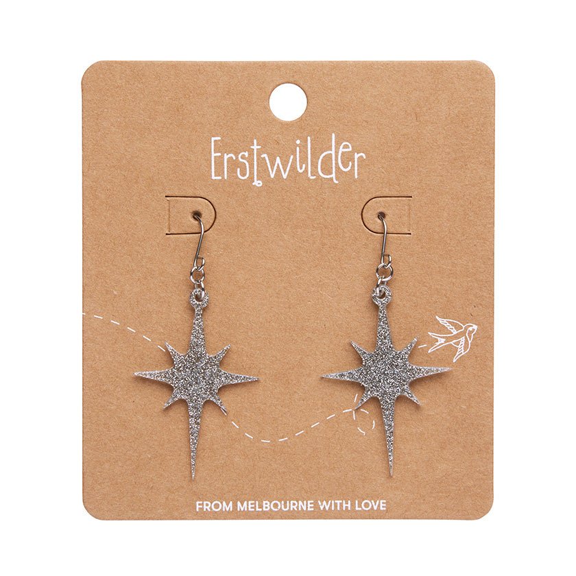 Atomic Star Glitter Drop Earrings - Silver - Rockamilly-Jewellery-Vintage