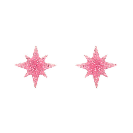 Atomic Star Glitter Stud Earrings - Pink - Rockamilly-Jewellery-Vintage