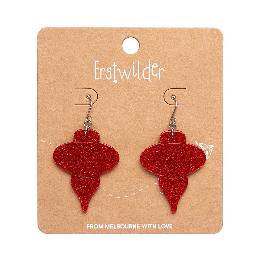 Baubles Glitter Drop Earrings - Red - Rockamilly-Jewellery-Vintage