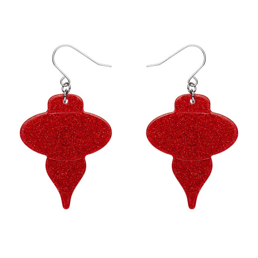 Baubles Glitter Drop Earrings - Red - Rockamilly-Jewellery-Vintage