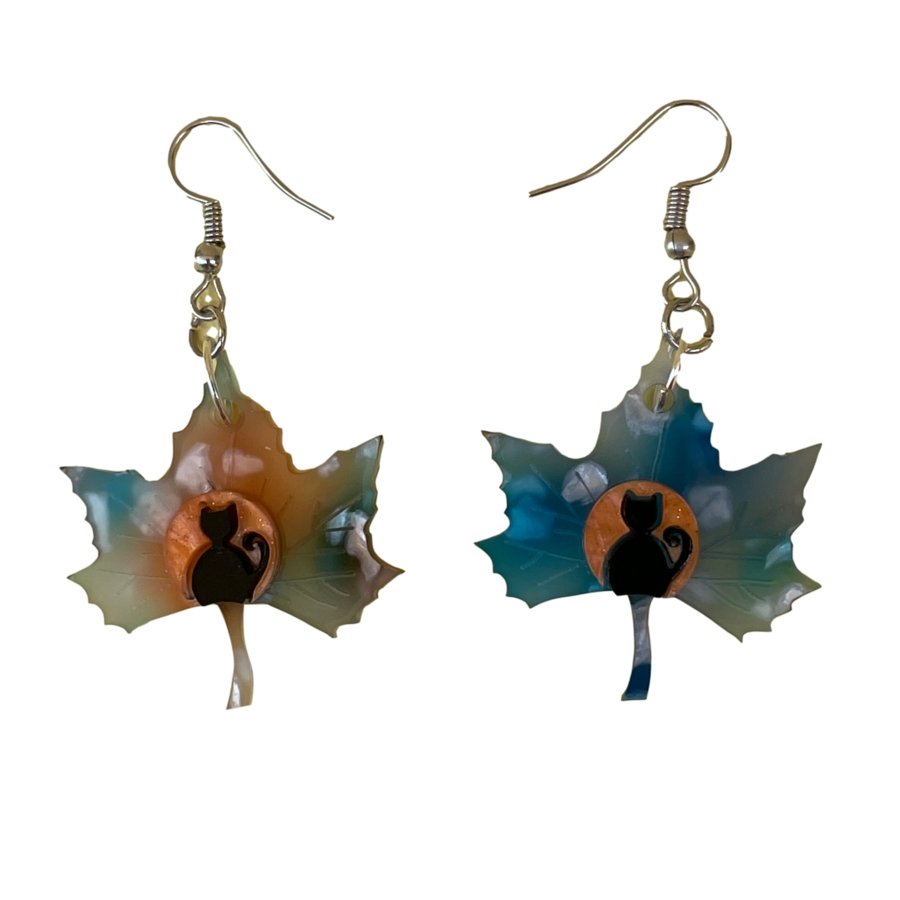 Black Kitty Leaf Earrings - Rockamilly-Jewellery-Vintage