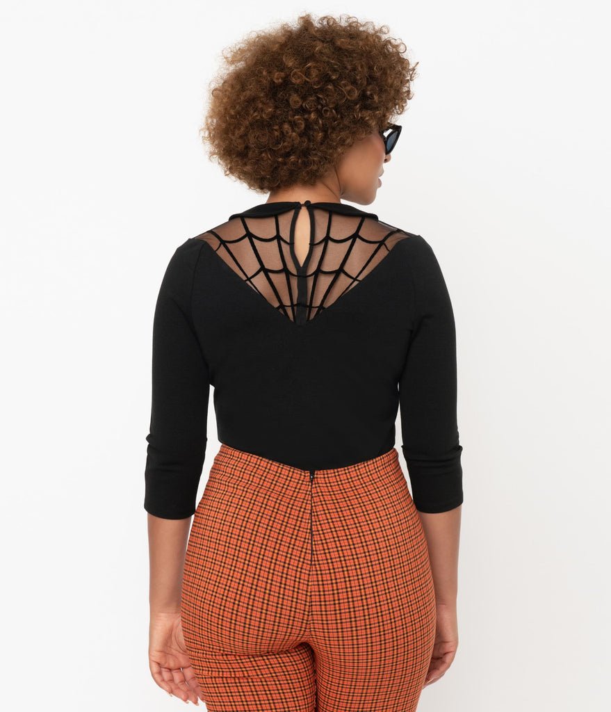 Black Widow Spiderweb Top - Rockamilly-tops-Vintage