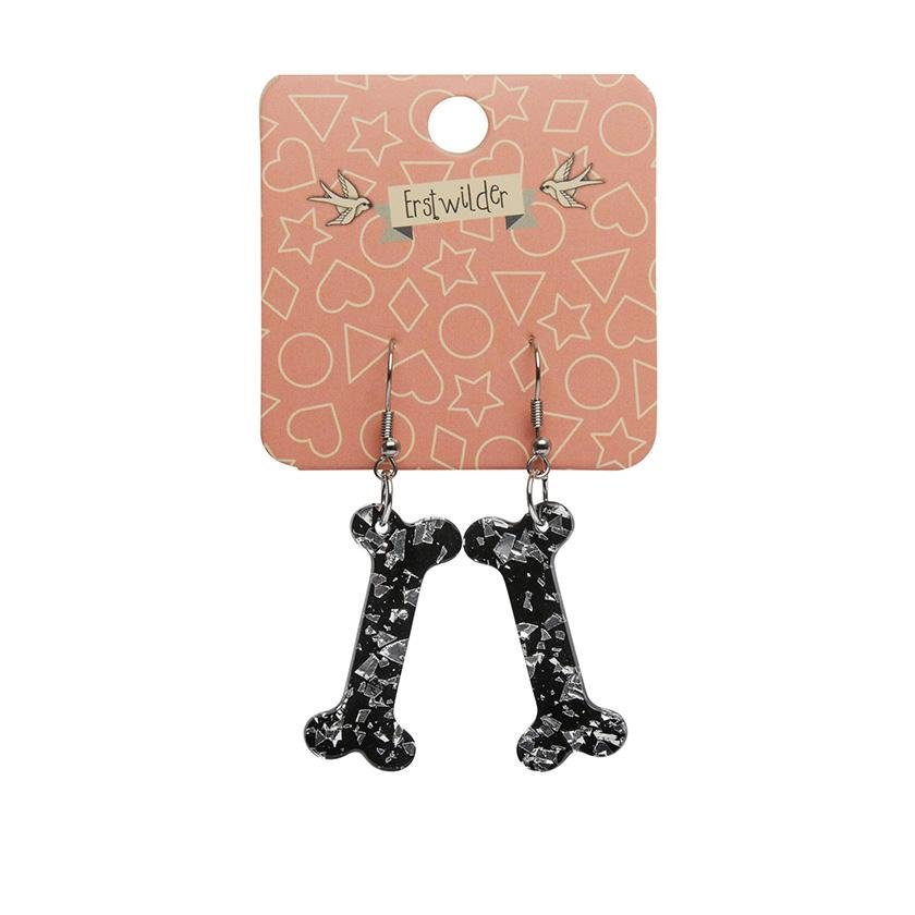 Bones Chunky Glitter Resin Drop Earrings - White - Rockamilly-Jewellery-Vintage