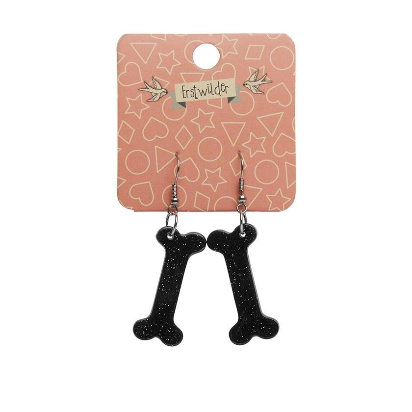 Bones Glitter Resin Drop Earrings - Black - Rockamilly-Jewellery-Vintage