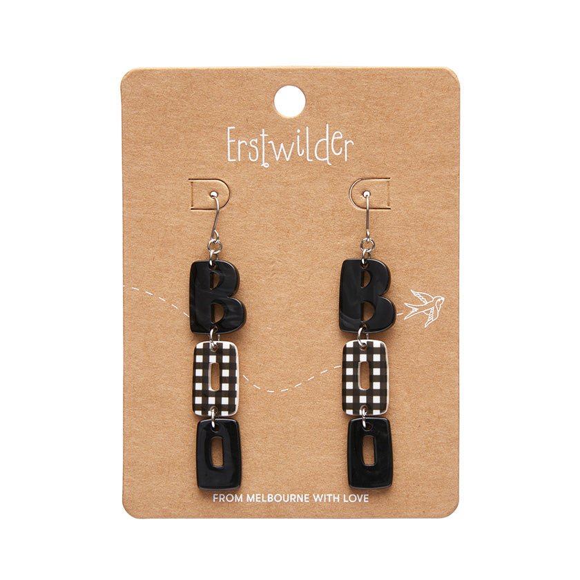Boo Gingham Drop Earrings - Black - Rockamilly-Jewellery-Vintage