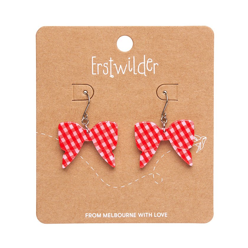 Bow Gingham Drop Earrings - Red - Rockamilly-Jewellery-Vintage
