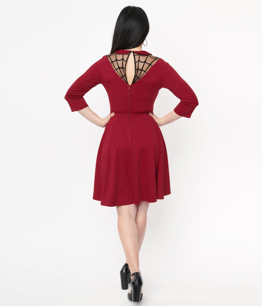 Burgundy Spiderweb Endora Swing Dress - Rockamilly-Dresses-Vintage