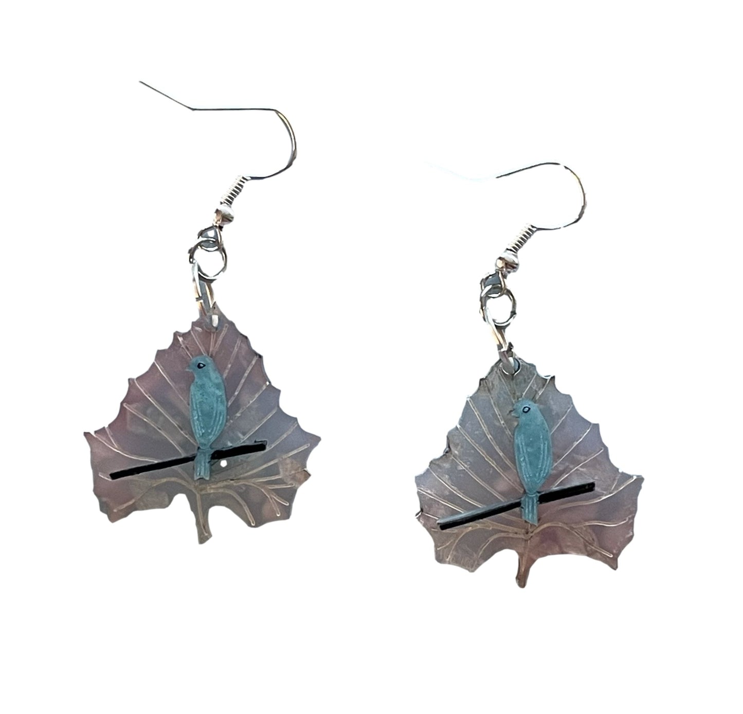 Cherry Blossom Blue Bird Leaf Earrings - Rockamilly-Jewellery-Vintage
