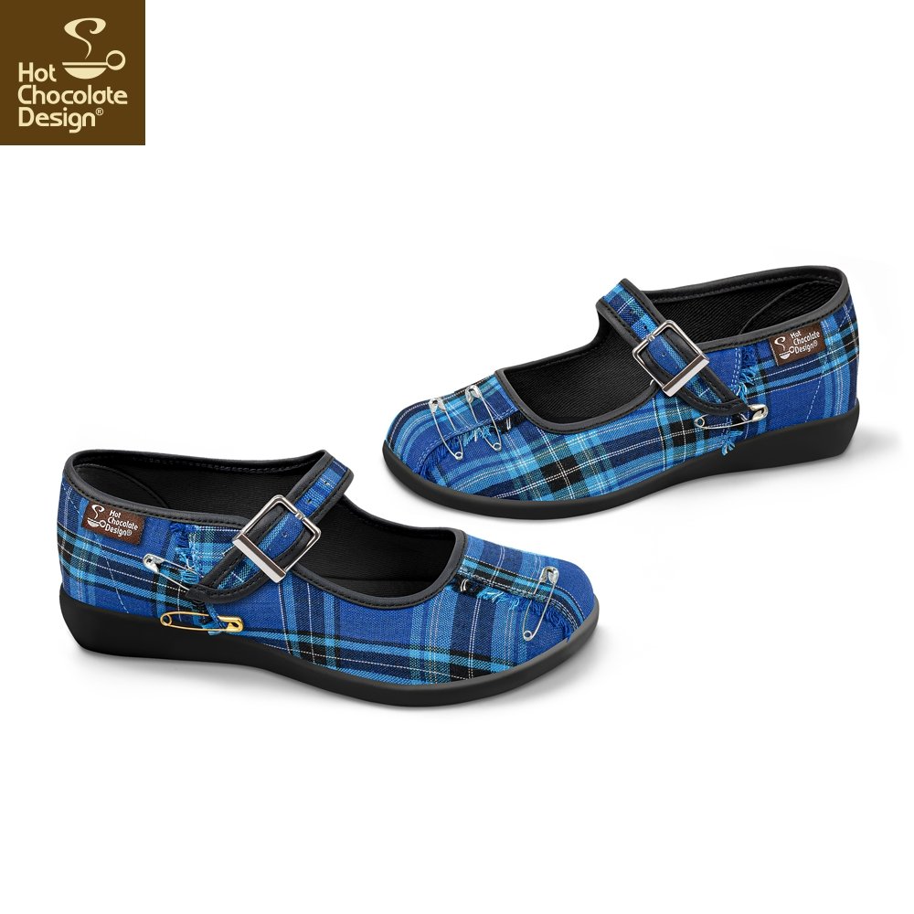 Chocolaticas® Blue Tartan Mary Jane Flats - Rockamilly-Shoes-Vintage