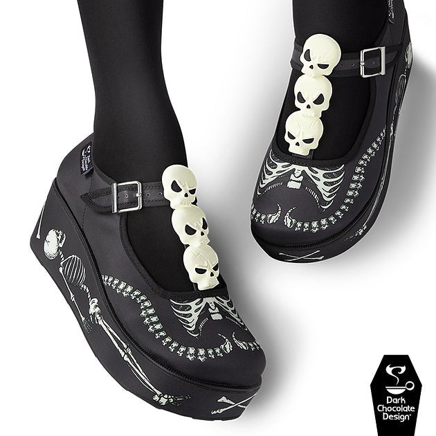 Chocolaticas® Skeletons Under Your Bed Mary Jane Platform - Rockamilly-Shoes-Vintage