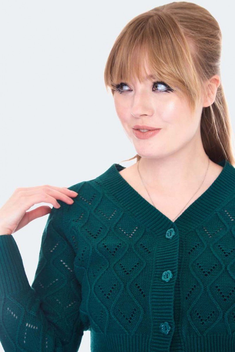 Chunky Knit Cardigan - Green - Rockamilly-Knitwear-Vintage