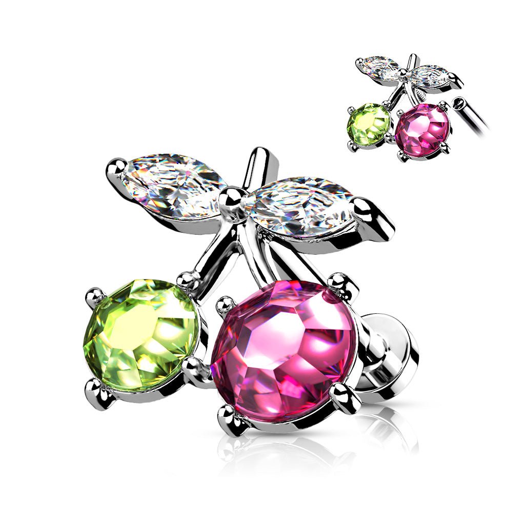 CZ Cherry Top on Internally Threaded 316L Surgical Steel Flat Back Studs - Rockamilly--Vintage