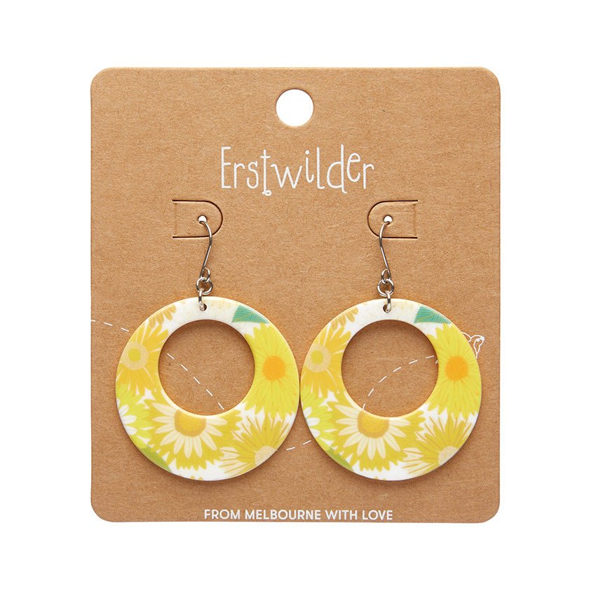 Daisy Hoop Drop Earrings - Yellow - Rockamilly-Jewellery-Vintage