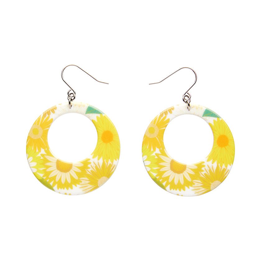 Daisy Hoop Drop Earrings - Yellow - Rockamilly-Jewellery-Vintage