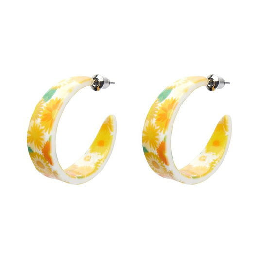 Daisy Hoop Stud Earrings - Yellow - Rockamilly-Jewellery-Vintage