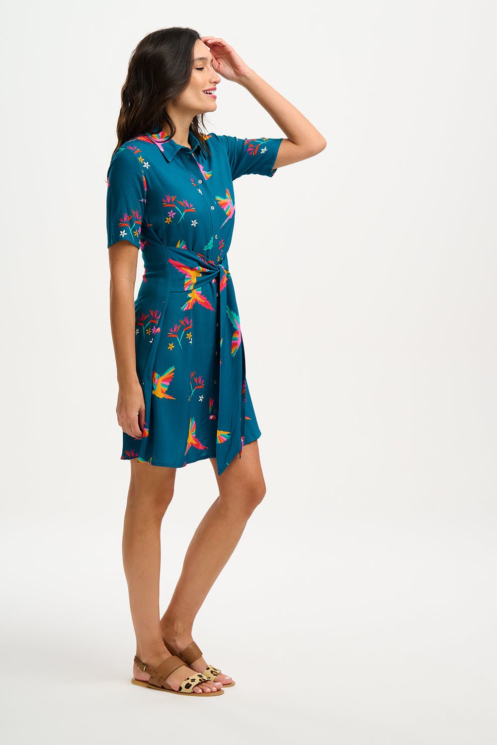 Dessie Shirt Dress - Rainbow Parrots - Rockamilly-Dresses-Vintage