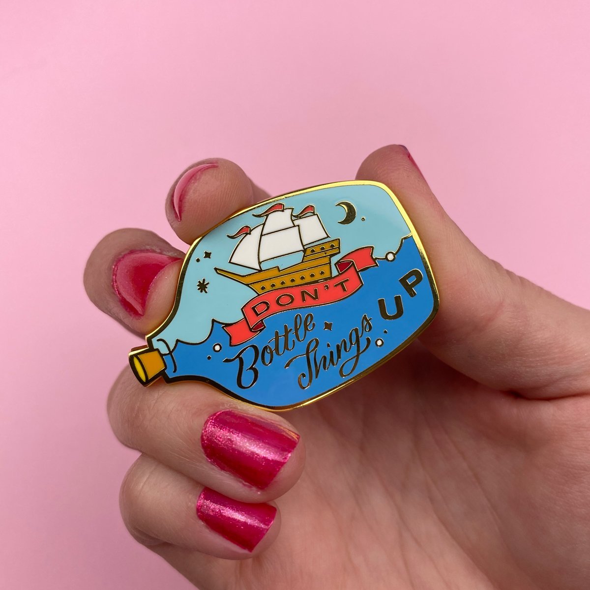 Dont Bottle Things Up Enamel Pin - Rockamilly-Jewellery-Vintage