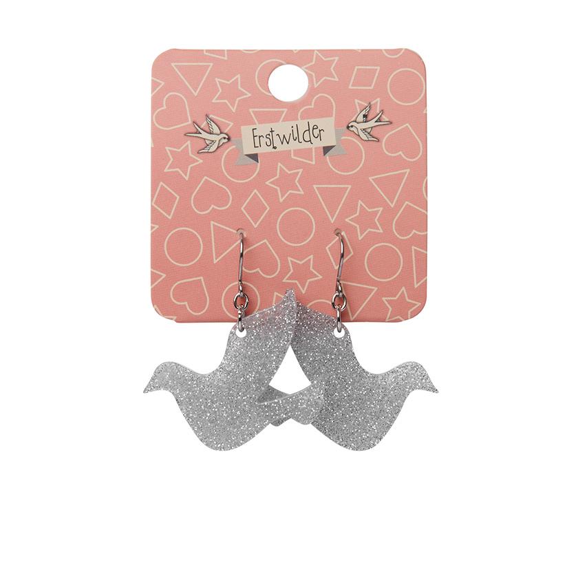 Dove Glitter Resin Drop Earrings - Silver - Rockamilly-Jewellery-Vintage