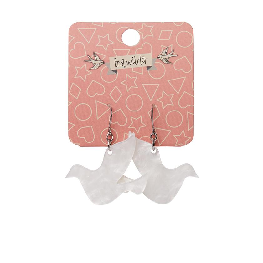 Dove Glitter Resin Drop Earrings - White - Rockamilly-Jewellery-Vintage