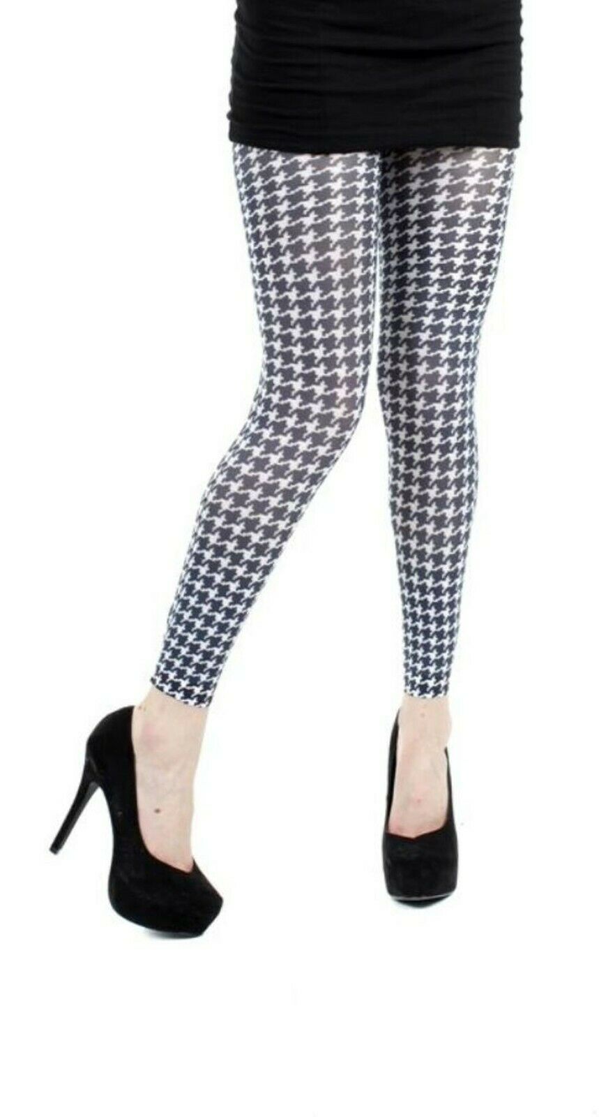 Footless Dogtooth Tights - Rockamilly-Hosiery-Vintage