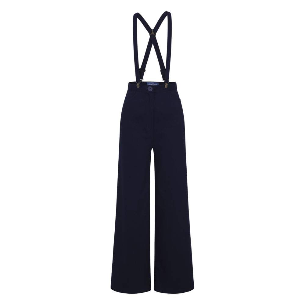 Glinda Suspender Trousers Navy - Rockamilly-bottoms-Vintage