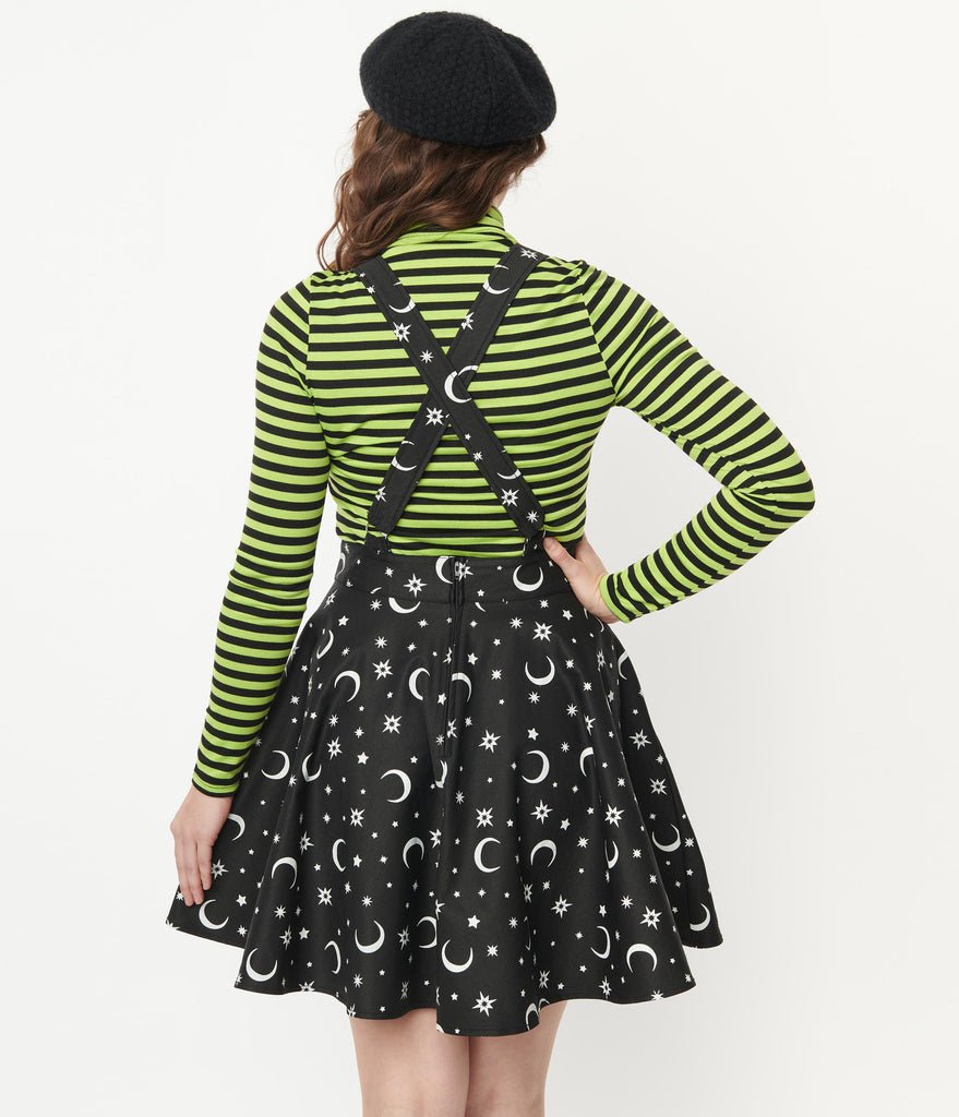 Glow in the Dark Moon Print Pinafore Skirt - Rockamilly-Skirts & Shorts-Vintage
