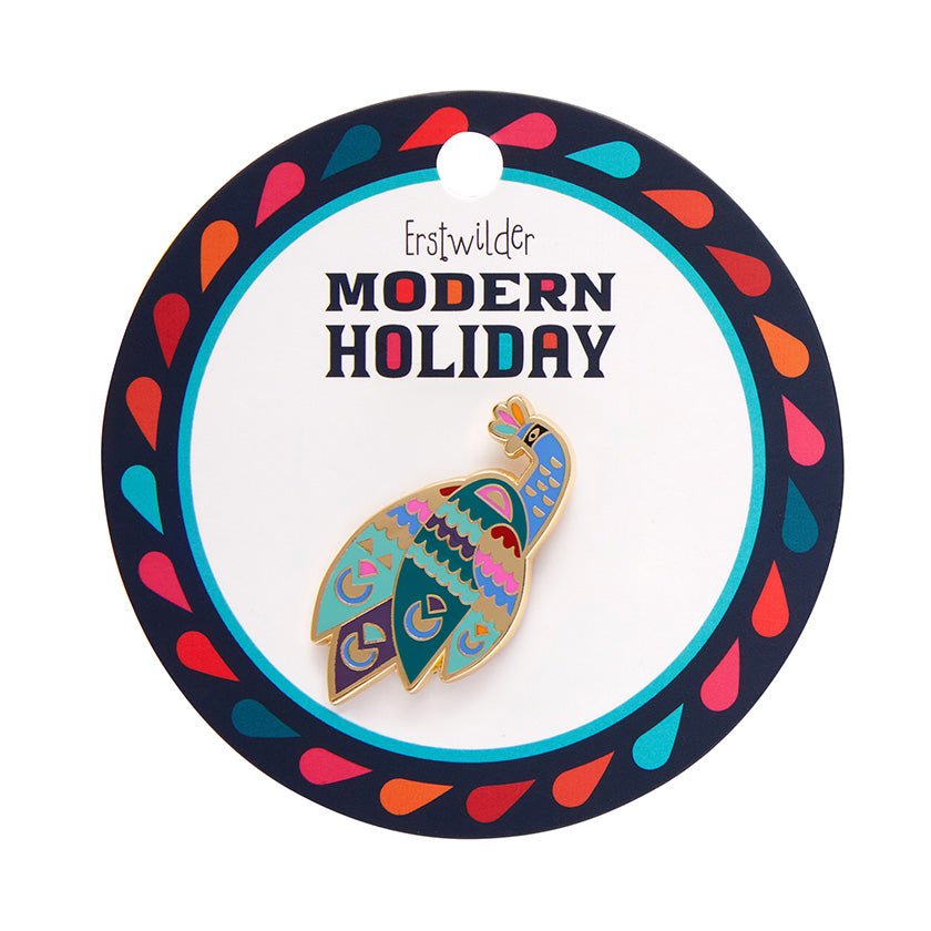 Good Tidings Peacock Enamel Pin - Rockamilly-Jewellery-Vintage