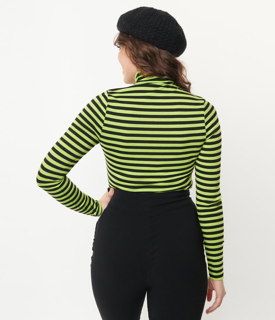Green & Black Stripe Cherie Top - Rockamilly-tops-Vintage